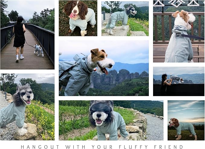 Dog Raincoat, Waterproof Coat, Light Weight & Weather Resistant Shell, Full Coverage Rain Jacket with Legs, Grey, Including Storage Bag, for Small and Medium Breed(Medium)