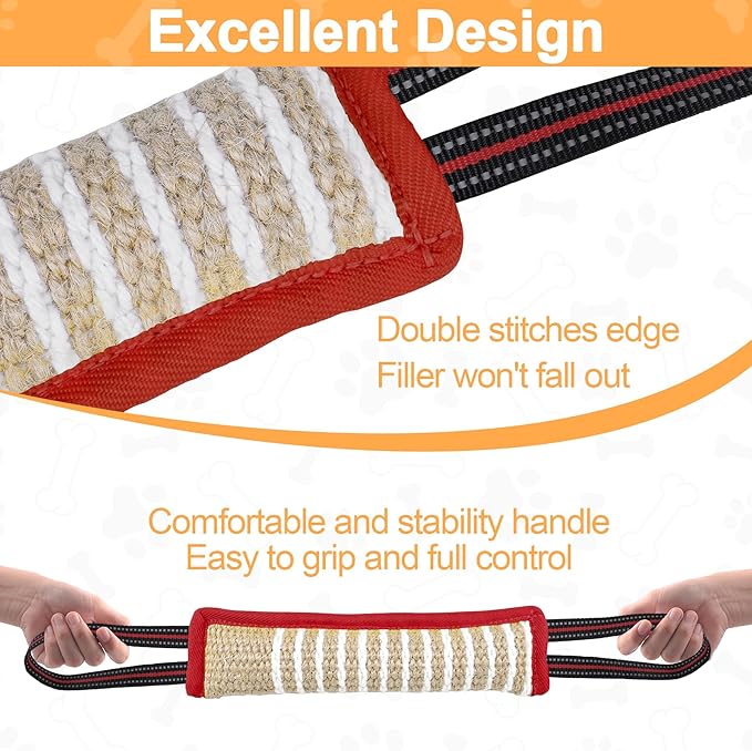 ToLanbbt Dog Tug Toy Bite Jute Pillow Pull Toy with 2 Strong Handles Perfect for Tug of War, Puppy Interactive Play, Tear Resistant Bite Training for Small Medium Large Dogs (Red-Bright Line)