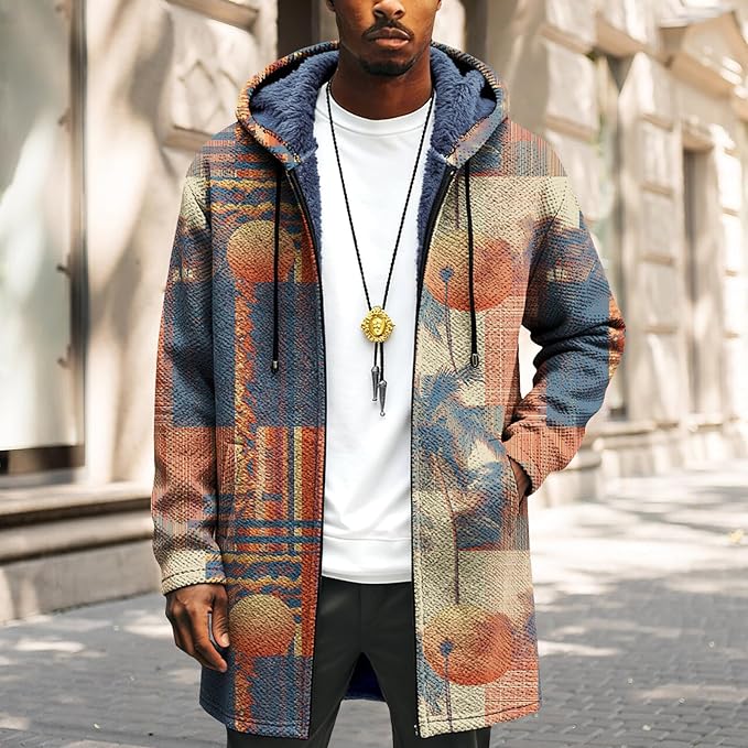LIZALIG Long Hooded Cardigan Men Japanese Art Style Fashion Cool Graphic Coats Winter Warm Lined Fleece Jacket