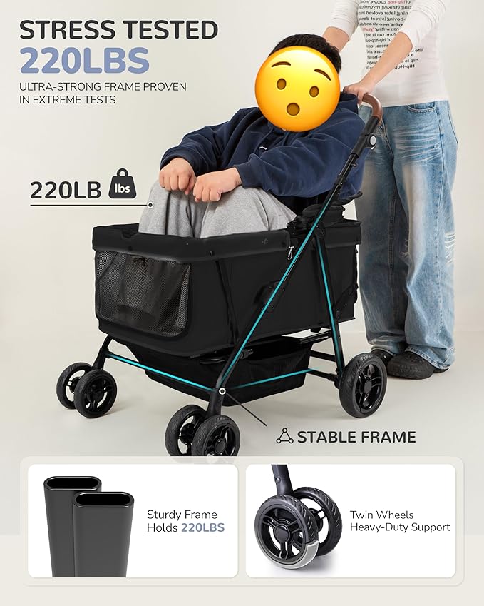 Dog Stroller for Large & Medium Dogs (20–132 lbs), Pet Stroller for 2 Small Dogs, Extra Large Heavy Duty, Foldable & Ventilated