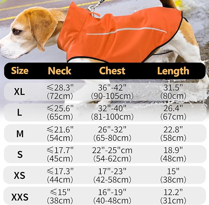 Mile High Life Dog Raincoat, Adjustable Waterproof Reflective Rain Jacket for Small Medium Large Dogs, Lightweight Breathable Pet Rain Coat with Leash Hole(Orange,S Chest 22-25")