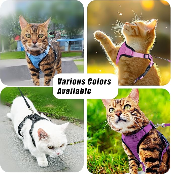 Cat Harness and Leash Set,Escape Proof Adjustable Cat Harness,Soft and Breathable Kitten Harness and Leash with Reflective Strips for Walking and Traveling(Purple, Small(8.9-16.6lb))