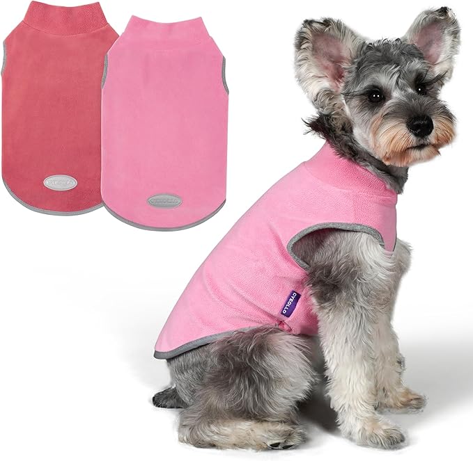 cyeollo 2 Pack Fleece Dog Sweater Vest Dog Sweatshirt Reflective Lightweight Pet Clothes for Small Dogs Girl Pet Apparel Pink, Fuschia, L