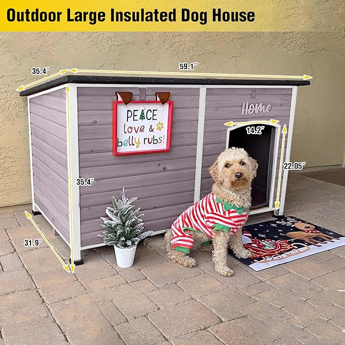 AIVITUVIN Outdoor Heated Dog House Anti Chewing Iron Frame Insulated Dog Kennel with Heating Pad Weatherproof Shelter （Grey,XL）