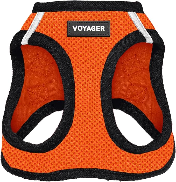 Best Pet Supplies Voyager Step-in Air Harness - All Weather Mesh, Reflective, No Pull Harness for Dogs, Cats - Secure with Hook & Loop Fastener, Buckle, Double D-Rings - Orange/Black Trim, XXS