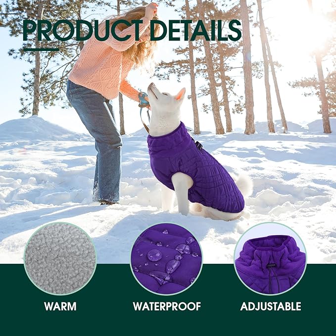 Kuoser Medium Dog Coat | All-Breed Thermal Wear with Windproof Layer | Reflective Tabs Enhance Visibility in Snow, Snap Buckles Simplify Dressing, Purple L