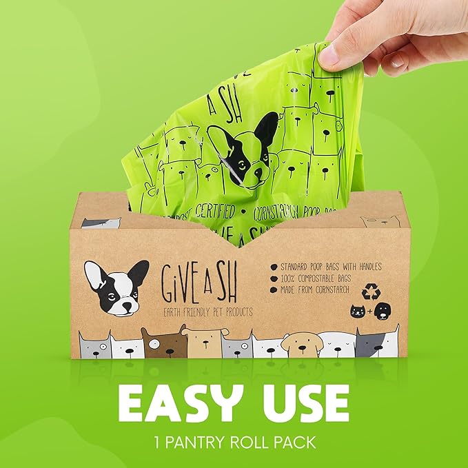 Certified Home Compostable Dog Poop Bags with Handles - 10% to Charity - ASTM D6400 & EN 13432 Compliant - 240 x Large Plant Based Compostable Poop Bags (1 Pantry Roll)