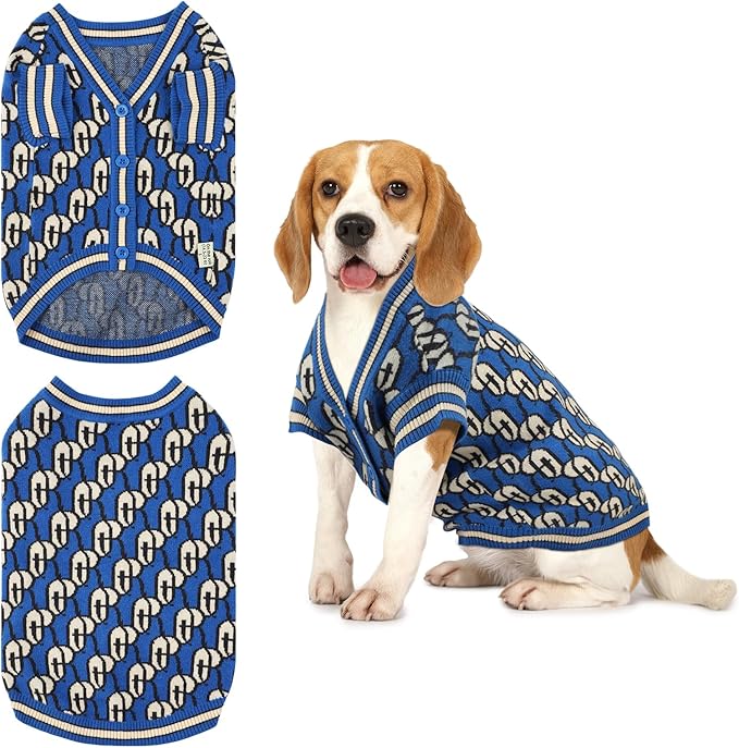Pet Sweaters for Dogs Boys and Girls, Dynamic Letter Patterned Dog Sweater,Dog Cardigan,Pet Clothes,Pet Knitted Clothing,Fit for Different Seasons and Kinds of Dogs(Blue M)
