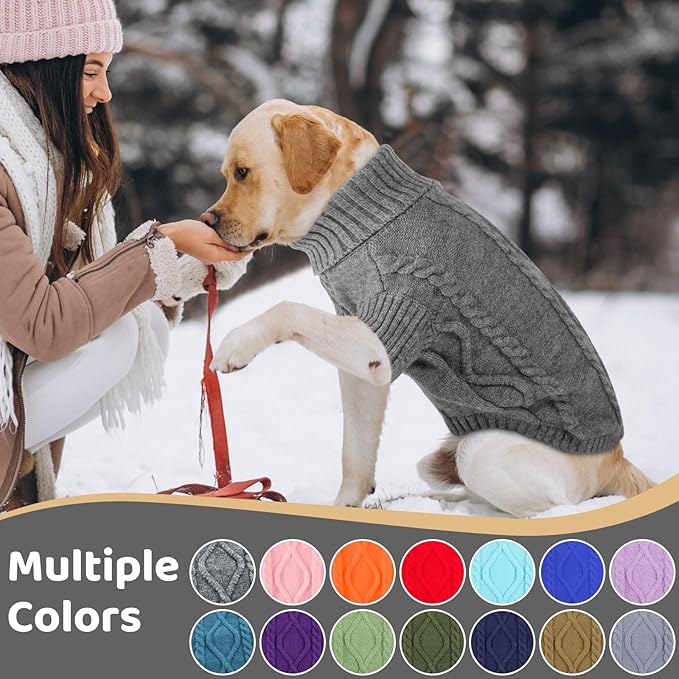 Queenmore Small Dog Pullover Sweater, Cold Weather Cable Knitwear, Classic Turtleneck Thick Warm Clothes for Chihuahua, Bulldog, Dachshund, Pug (Slate Grey, Small)