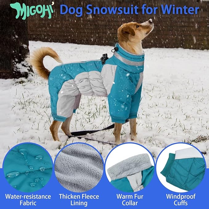 MIGOHI Full Body Dog Coat - Warm Reflective Small Dog Winter Coat with Harness, Turtleneck Fleece Jacket for Dogs,Four-Leg Windproof Puffer Jackets Snowsuit with Zipper for Small Medium Large Dogs,S