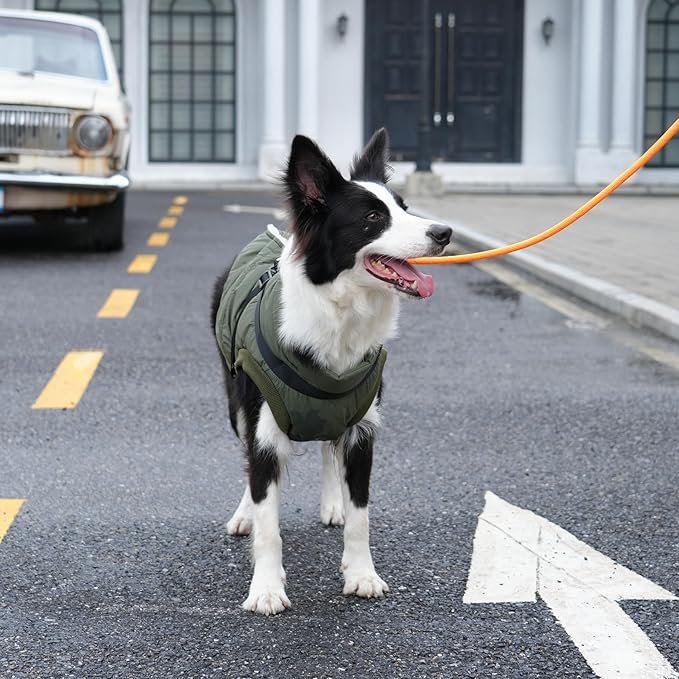 Dog Jacket with Harness,Fleece Lined Warm Puppy Coat for Winter,Soft Windproof Small Dog Vest,Green S