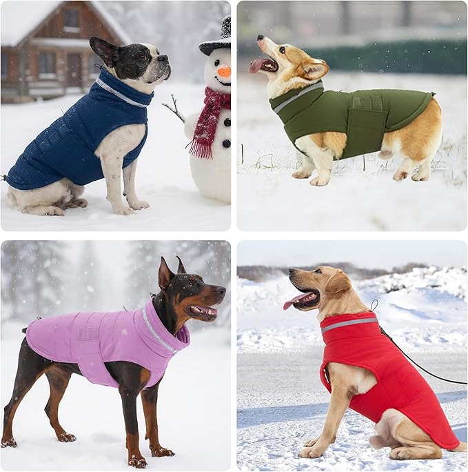 Dog Coat, Waterproof Winter Jacket, Warm Windproof Vest, Reflective Adjustable Turtleneck Coats for Medium and Large Dogs with Hook & Loop - Green - L