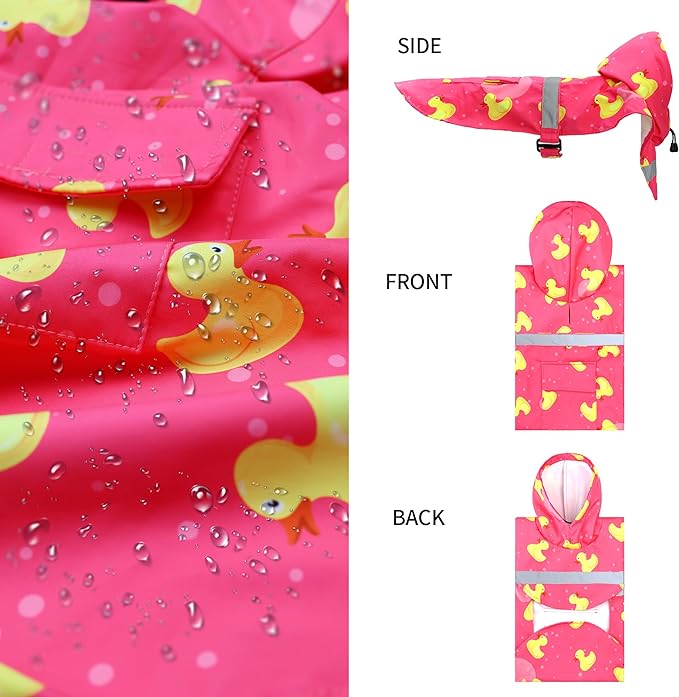 NACOCO Large Dog Raincoat Adjustable - Pet Rubber Ducks Yellow Water Proof Clothes Lightweight Rain Jacket Poncho Hoodies with Strip Reflective Pink (Pink XL, Yellow Duck)