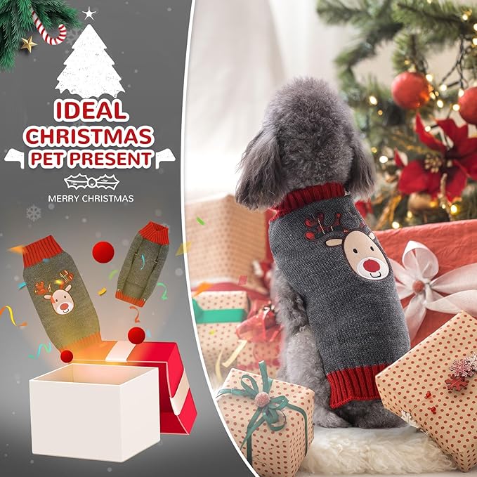 PETCARE Reindeer Christmas Dog Sweater Gray Cat Sweater Vest Cartoon Elk Pet Holiday Dog Clothes Puppy Sweaters for Small Medium Large Dogs Cats Fall Winter Outfits Xmas Dogs Costume,X-Large