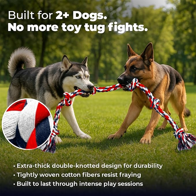Giant Dog Rope Toys for Extra Large Dogs 2 Pack - 42 Inch, 6 Knot Tough Rope Chew Toys for Large Dogs - Benefits Non-Profit Animal Rescue - Indestructible Dog Toy for Aggressive Chewers (Red)