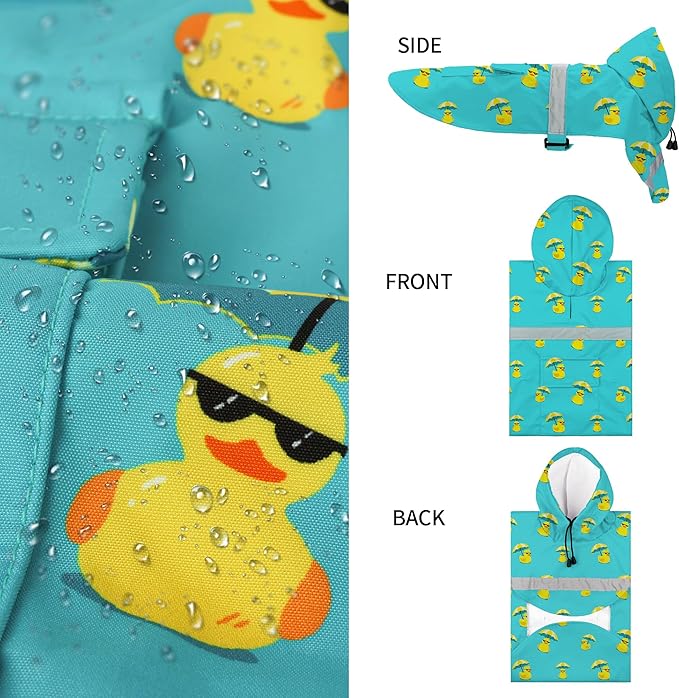 NACOCO Large Dog Raincoat Adjustable - Pet Rubber Ducks Yellow Water Proof Clothes Lightweight Rain Jacket Poncho Hoodies with Strip Reflective Pink (Lake Green L, Sunglass Duck)