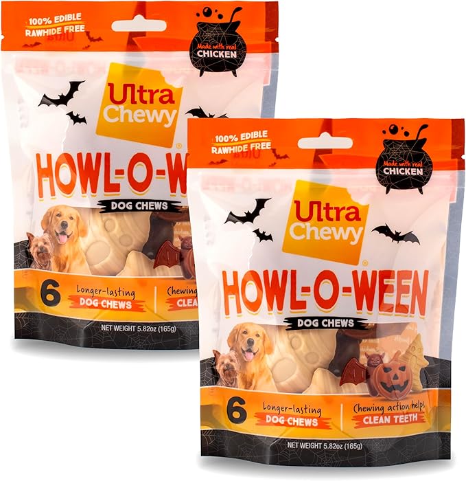 Ultra Chewy Halloween Treats - Trick or Treat Pack - Highly Digestible Fun Shapes Dental Treats for Your Dog - Made with Real Chicken (2 Packs)