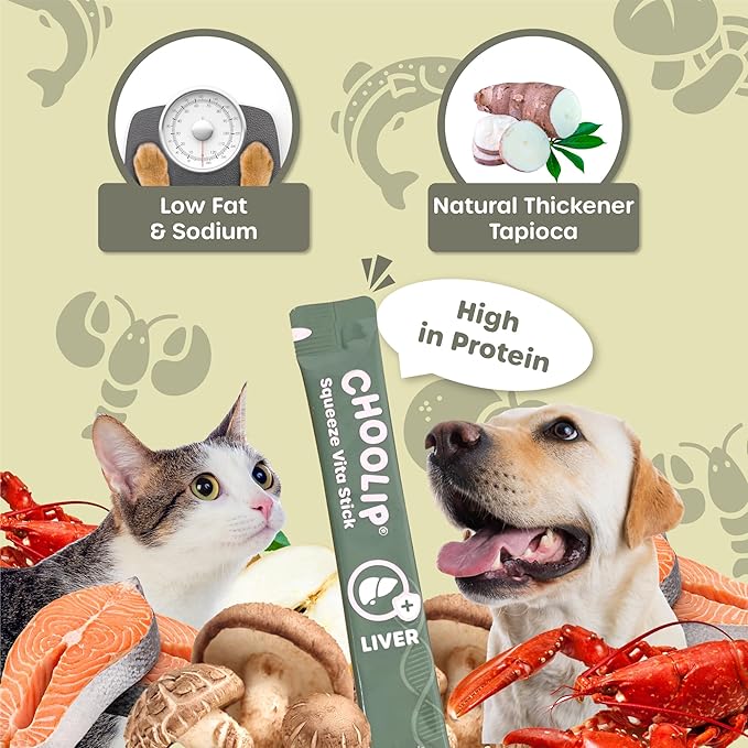 Choolip Squeeze Vita Stick Lickable Cat & Dog Treats – 14 Sticks (2×7 Value Bundle) Liver Support, Creamy Grain-Free Puree with Milk Thistle, Vitamin E & CoQ10 for Detox & Liver Cell Protection