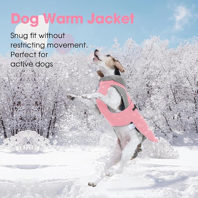 Nanaki Small Dog Coat for Winter Waterproof, Warm Fleece Lining Furry Collar Dog Jacket With Leash Hole, Reflective Adjustable Cold Weather Puppy Jacket Vest, Pullover Pet Snow Suit Male Female,Pink S