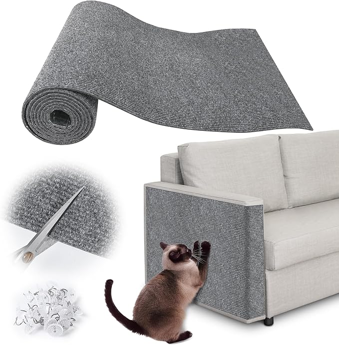 Cat Scratch Furniture Protector - 158" x 13.8" Trimmable Self-Adhesive Cats Claws Scratch Pads, DIY Cat Climbing Couch Protector for Scratch Post Cat Tree Replacement Indoor (Light Gray)