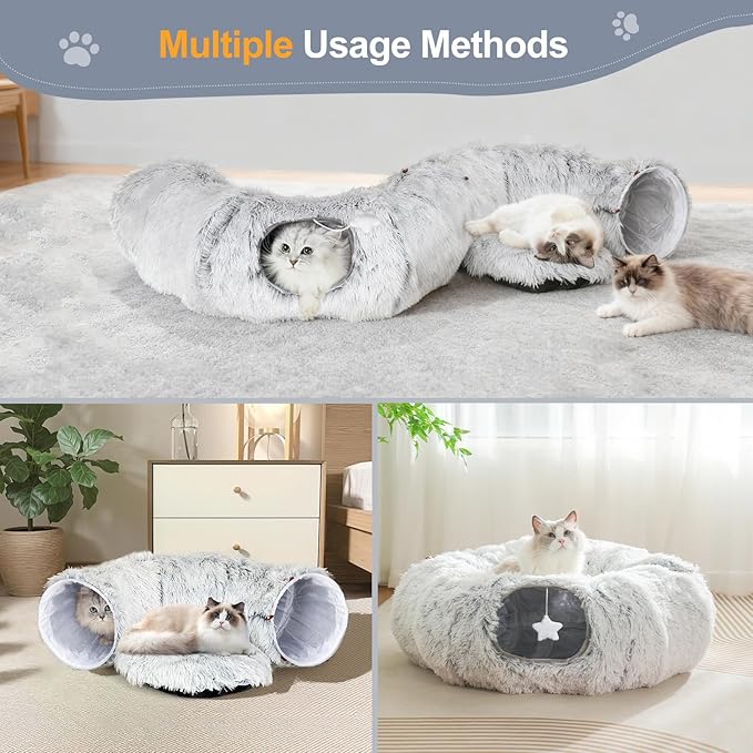 Cat Tunnel Bed for Indoor Cats - Christmas Tree Skirts Washable Warm Soft Indoor Cat Donut Tunnel, Multifunctional Cat Interactive Playground Toys for Felines Pet Christmas Tree Decoration