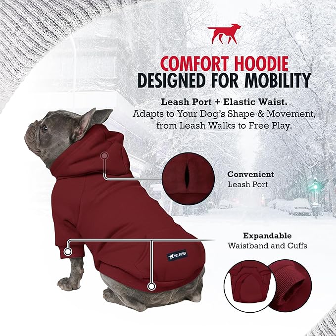 Tuff Pupper Dog Hoodie | Premium Quality 100% Organic Cotton | Ultra Soft Interior for Superior Comfort | Elastic Cuffs & Drawstring for Warmth | Stretch Fit Suitable for All Breeds (Red, S)