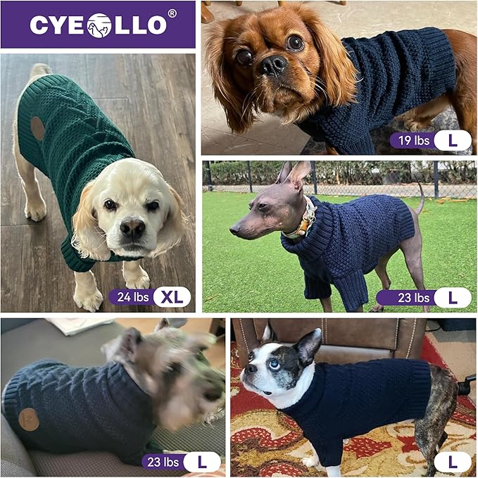 cyeollo Dog Sweater Pullover Turtleneck for Dogs, Classic Knitwear Fall Winter Cold Weather Dog Clothes Warm Pet Apparel Small Medium Large Dog Sweaters, Purple XL