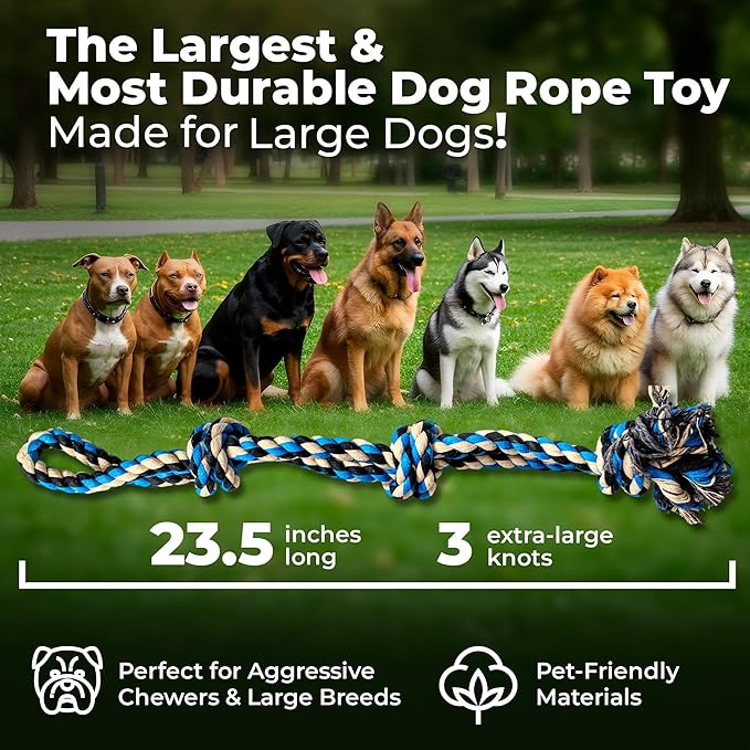 Pacific Pups Products 2 Pack Blue - XL Dog Rope Toy for Aggressive Chewers - Benefits Non-Profit Dog Rescue - Tug of War Dog Toy, Dog Toys for Large Dogs, Tough Dog Toys for Aggressive Chewers