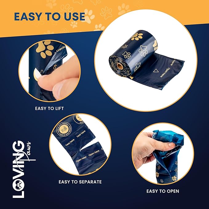 LOVING Paws Poop Bags - 140 Heavy Duty, Extra Thick & Leak Proof, Count Easy Open Refill Rolls (140 Bags)