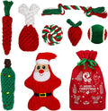 8 Pieces Christmas Dog Chew Toys, Santa Puppy Teething Chew Toys with Adorable Squeaky Toys, Training Ball, Christmas Storage Bag