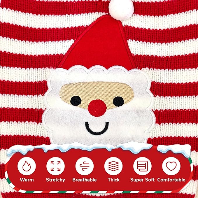 PETCARE Santa Dog Sweater Christmas Funny Cute Red Striped Cat Sweater Vest Pet Holiday Dog Clothes Puppy Sweaters for Small Medium Large Dogs Cats Fall Winter Outfits Xmas Dogs Costume,X-Small