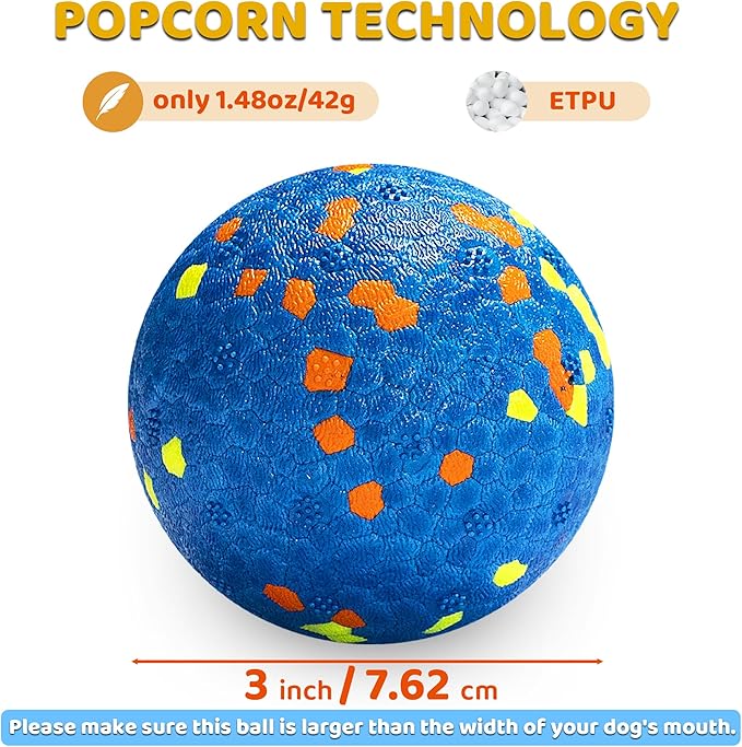 Dog Balls, Indestructible Dog Toy Ball for Aggressive Chewers, Durable High Elasticity Interactive Ball for Training Dog Catch and Fetch, Large Medium Small Dog and Puppies(Blue, 3in, 2pcs)