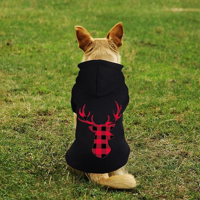 Dog Hoodie Sweater for Dogs Buffalo Plaid Pet Clothes Dog Hooded Sweatshirt Warm and Soft Cozy(Reindeer&XXL)