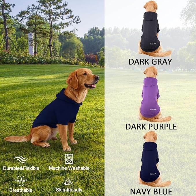 Basic Dog Hoodie, Soft Premium Quality Dog Hoodie Sweater with Leash Hole and Pocket, Cotton Doggy Puppy Sweatshirt Fashion Outfit for Dogs Puppy Small Medium Large - Navy Blue (X-Large)