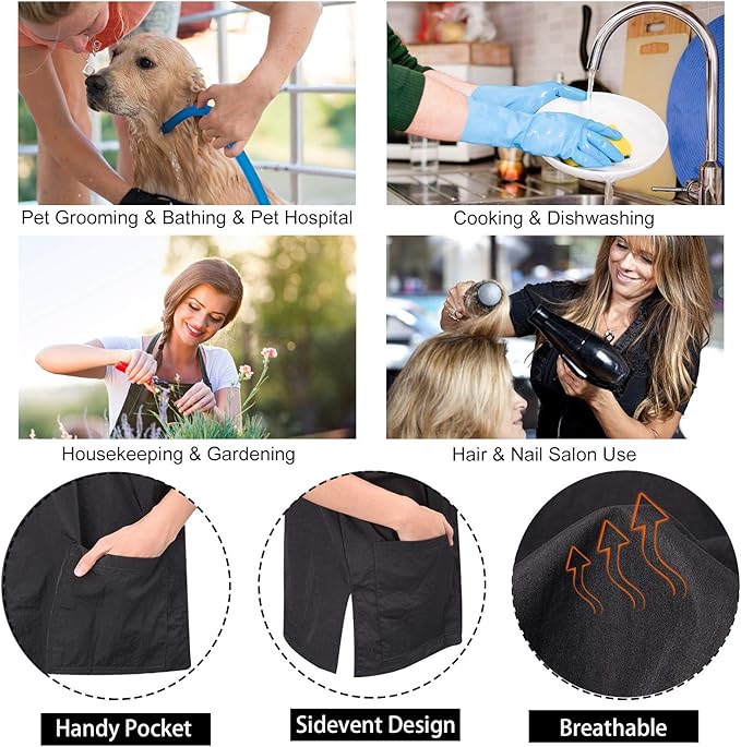 Noverlife Short Sleeves Pet Grooming Work Clothes with Full Zipper, M Size, Splash Proof Anti-Static Pet Beautician Smock, Dog Cat Groomer Cosmetologist Uniforms
