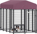 PawHut 8' x 4' x 6' Outdoor Dog Kennel, Welded Wire Dog Kennel Outside Run with 360° Rotating & 4 Level Adjustable Bowls, Waterproof & UV Resistant Cover, for S&M&L Breeds, Chickens, Ducks, Red