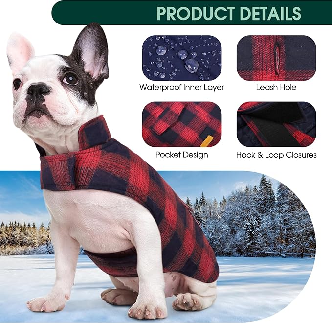 Kuoser Dog Winter Coat, Reversible Dog Jacket, Warm Doggie Coat British Style Puppy Cold Weather Coats, Windproof Pet Clothes for Extra Large Dogs Red XXXL