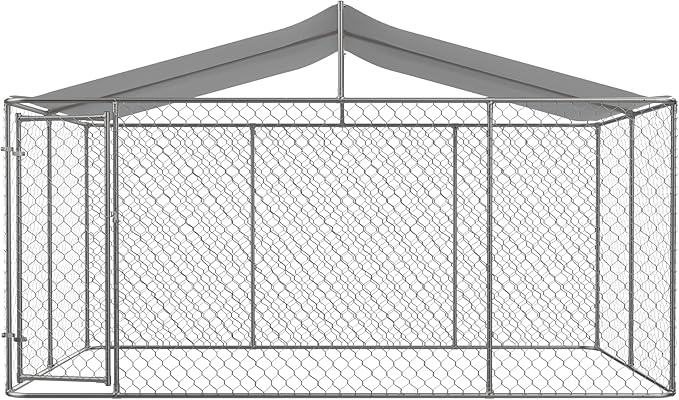 Outdoor Dog Enclosure,Heavy Duty Dog Kennel House Mesh Outside,Galvanized Chain Link Dog Run with Roof,Dog Cage Large Dogs,Dog Pen,Pet Kennel W/Waterproof Anti-UV Cover&Secure Lock for Large Dog