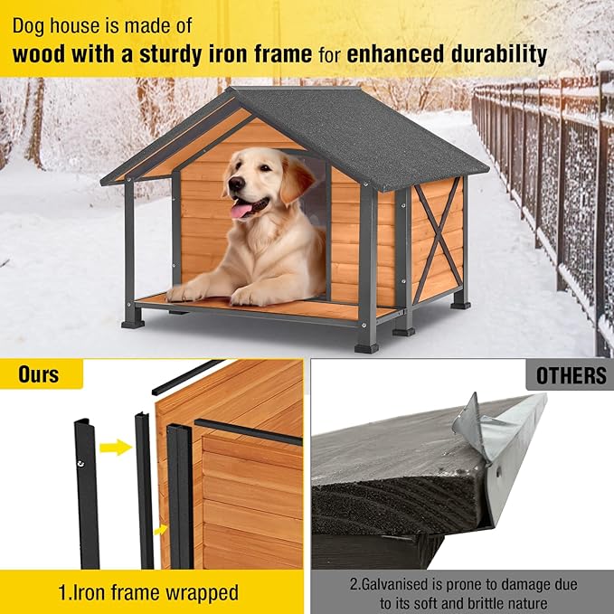 AIVITUVIN Outdoor Heated Dog House with Heating Pad Insulated Dog House with Anti-Chewing Metal Frame Large Dog Kennel Weatherproof for Winter 40.6“L