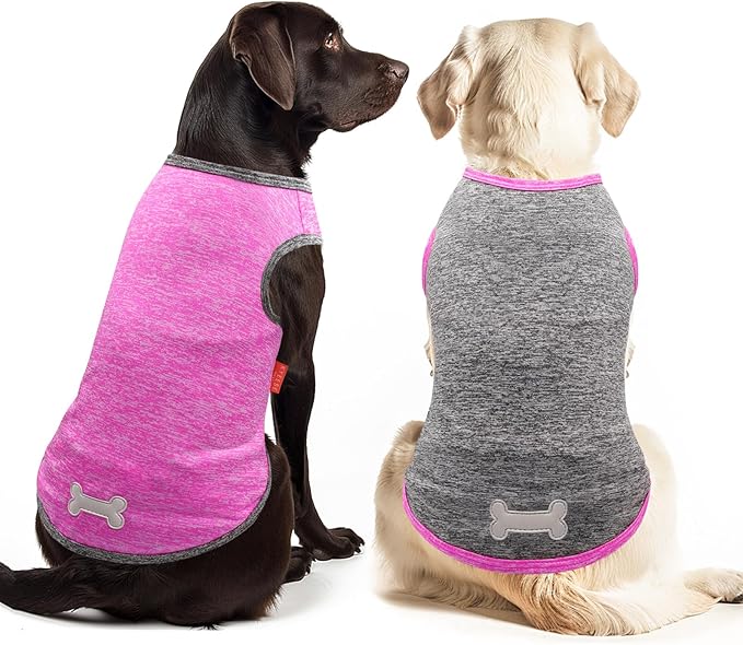 KYEESE 2 Pack Dog Shirts Quick Dry Soft Stretchy Dog T-Shirts with Reflective Label Tank Top Sleeveless Vest Pet Clothes for Small Medium Dogs, XX-Large, Grey+Hotpink