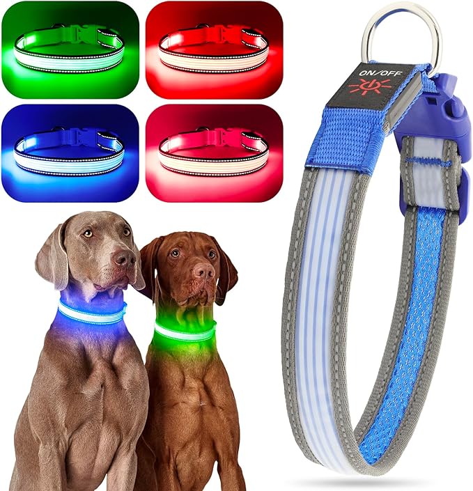 YFbrite Full Adjustbale LED Dog Collar, Full Illuminated Light up Dog Collars, Reflective Dog Collar Light Glowing in The Dark for All Dogs Safety (Large, Blue-2)