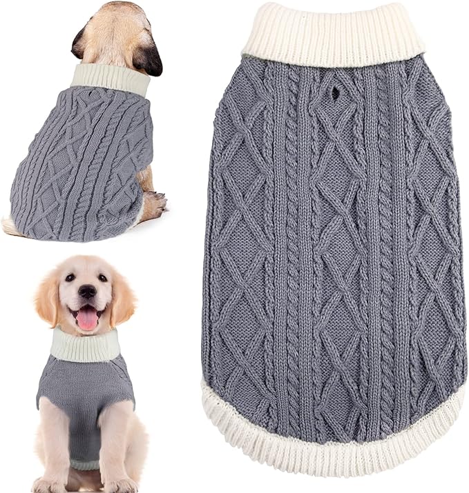 Small Dog Sweaters with Leash Hole Turtleneck Dog Sweaters Knitwear Boys Girls Warm Soft and High Stretch Pet Clothes for Fall Winter，Pet Shirts for Kitten Puppy Grey Medium