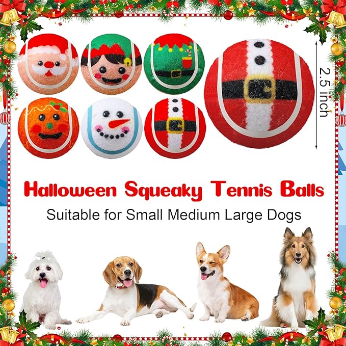 Civaner 18 Pcs Christmas Squeaky Tennis Balls for Dogs 2.5 Inch Bulk Dog Toys Ball for Small Medium Large Dogs Puppy Chew Teething Toy Interactive Training Xmas Gifts Stocking Stuffers (Santa)