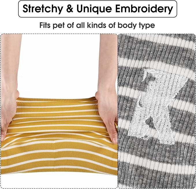Koneseve Dog Shirt Vest Lightweight Stretchy Dog T-Shirts Soft Cool Sleeveless Stripe Vests Breathable Clothes for Puppy Kitty Cats Small Medium Large Dogs 2 Pack Yellow + Light Grey [ 2XL ]
