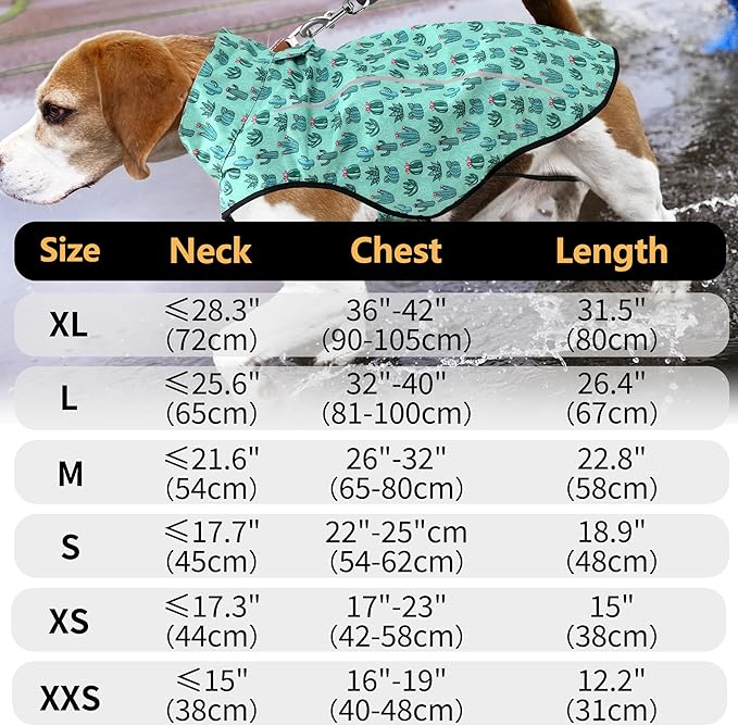 Mile High Life Dog Raincoat, Adjustable Waterproof Reflective Rain Jacket for Small Medium Large Dogs, Lightweight Breathable Pet Rain Coat with Leash Hole(Green Cactus,S Chest 22-25")