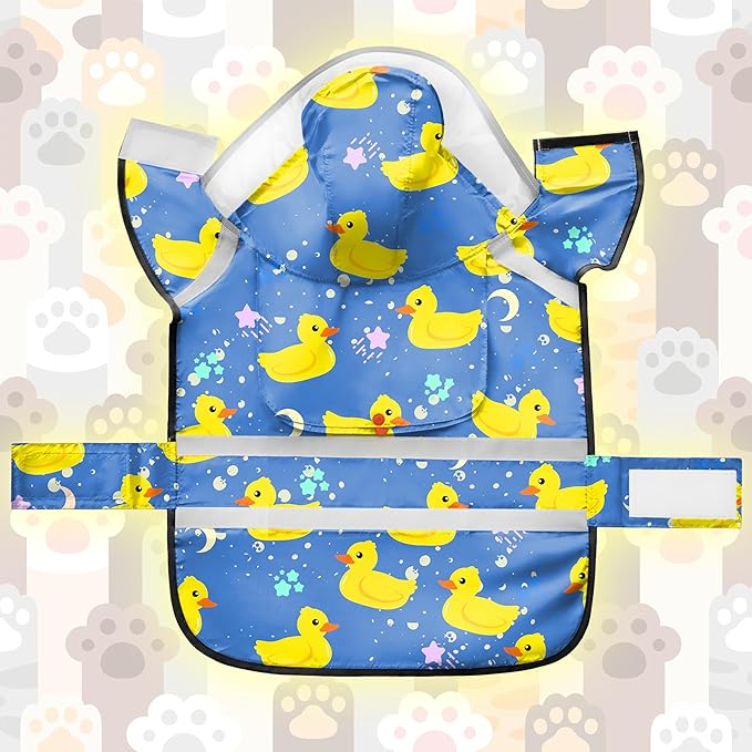 Dog Raincoat, Adjustable Rain Jacket with Hooded Double Layer for Large Medium Small Dogs Puppies, Lightweight Waterproof Rain Coat Poncho with Reflective Stripe Duck Blue,XXL