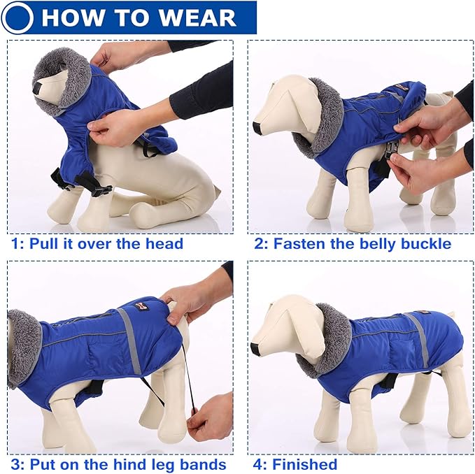 QBLEEV Warm Dog Coat - Reflective & Waterproof Winter Jacket, Turtleneck Pet Clothes with Thick Fleece Lining for Small to Large Dogs