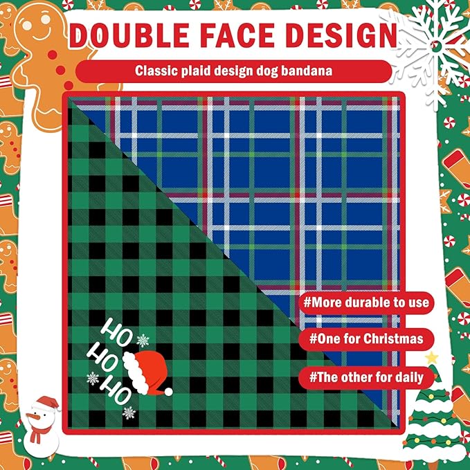 SCENEREAL Christmas Dog Bandanas 2 Pack, Puppy Snowman Xmas Triangle Bibs Handkerchief, Reversible Holiday Dog Bandana for Boy and Girl, Premium Pet Scarf for Small Medium Large Dogs L