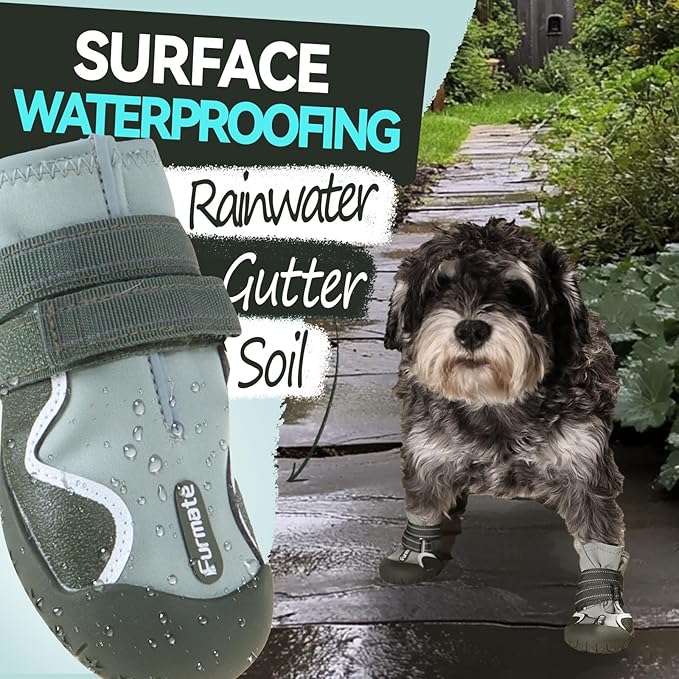 Dog Shoes for Large Small Medium Dogs,Dog Booties for Indoor Hardfloors Anti-Slip,Reflective Strip Waterproof Dog Boots & Paw Protectors for Outdoor Walking Hot Pavement,Winter Snow (Green-6)