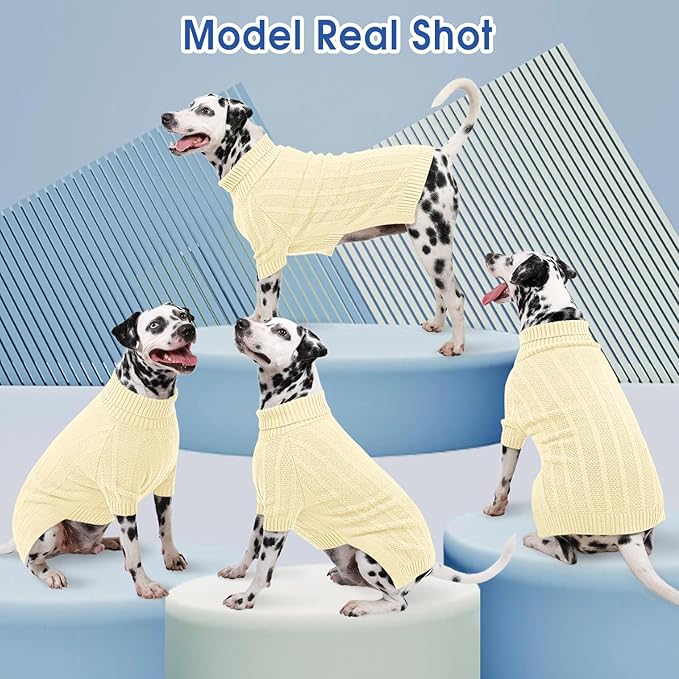 Queenmore Dog Sweaters for Medium Dogs Girls Boys,Soft Dog Sweater Xmas,Turtleneck Pullover Pet Sweaters Knitwear Outfit for Holiday,Knit Soft Thick Warm Sweater for Bulldog,Dachshund(Light Apricot,M)
